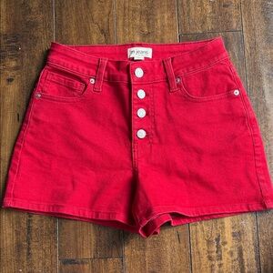 Women's Vibrant Red Button-Up Jean Shorts